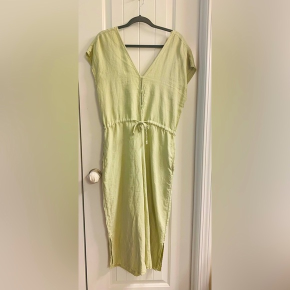 cloth & stone Pants - Green cropped wide leg linen jumpsuit